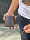 Men   s Hunter Leather Trifold Chain Wallet  Rfid Secure Long Biker Trucker Wallet