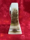 Fenton Hand Painted Artist Signed Satin Glass Clock Custard  Golfer Scene  W tag