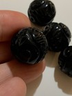 One Vintage Carved Chinese Bead Black Onyx Gemstone Shou Design Round 20mm