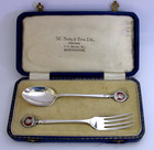 Sterling Silver Enamel King George Vi Coronation Royalty Spoon   Fork Cased