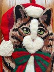Vintage Needlepoint Tabby Cat Christmas Stocking Cute Kitty Cross Stitch