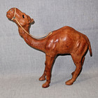Vtg 12  Collectible Wooden Leather Wrapped Camel Figure W Glass Eyes Figurine
