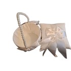 Ivory Satin Wedding Flower Girl Basket And Matching Ring Bearer Pillow 