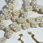 14k Gold Freshwater Pearl Cluster Jewelry Set Necklace Dangle Earrings Pierced