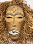 Vintage Dan Carved Wood Tribal Mask W raffia Hair  Liberia ivory Coast