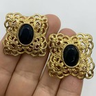Vtg Signed Gold Filigree Black Faceted Hlass Victorian Shoe Clips S g  D   or