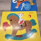 Vtg Playskool Puzzles Lot 7 With Wooden Storage Cabinet Cat Horse Chicken 