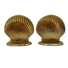 Vtg Set Of 2 Solid Brass Seashell Scalloped Clam Bookends Art Deco Mcm Taiwan
