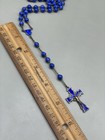 Vintage 800 Silver Blue Glass Beads Enamel Crucifix Jesus Catholic Rosary 33 8g