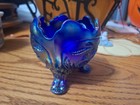 Vintage Imperial Glass Small Footed Candy Dish Iridescent Blues - Double Label 
