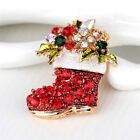 Stocking Boot Crystal Rhinestone Christmas Brooch Pin With Gold Bag