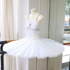 Girls White Ballet Tutu Dress Handmade Rhinestone Applique Stage Costume
