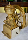 Antique Mjf Patenado  Coffee Grinder Mill Original Brass Single Wheel Spain