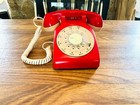 Mid-century Modern Itt Rotary Dial Telephone  Red   Cream Phone
