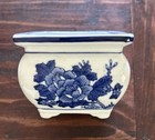 Vintage Blue   White Ceramic Chinoiserie Square  Cache Pot Planter 3 5   x4 5    Nos