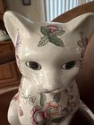 Vintage Hand Painted Floral Ceramic Cat Figurine Porcelain Decorative Statue