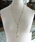 18k Yellow Gold Rosary Necklace 7 Saint Benedict Medals  9-13mm   Jesus Cross
