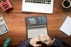Rfid Leather Checkbook Cover With Credit Card Slots And Pen Holder