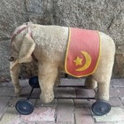 Antique 25  Steiff Ride On Mohair Elephant On Wheels Bell Red Muzzle   Blanket