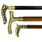 Set Of 3 Walking Cane Wooden Stick  Vintage Antique Brass Handle Knob Solid Gift
