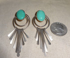 Vtg Signed Qt Native Sterling Silver 925 Turquoise Fringe Dangle Post Earrings