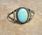 Unique     Old Pawn 1960 s Navajo Sterling Silver Turquoise Applique Bracelet