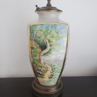 Sailing Ships   Landscape Faceted  Hand Painted Lamp H 26 