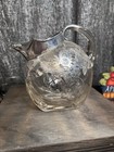Vintage Pitcher Silver Overlay Floral Blossom Ribbed Bottom Clear Glass