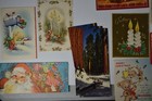 45  Vintage Christmas Card Lot Santa Claus Mcm Kitschy Religious Snowmen Deer