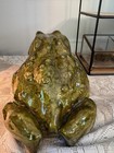 Vintage Arnel   s Style Handmade Green Ceramic Toad Frog Statue Figurine 7    70   s