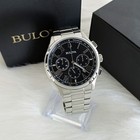 Men Bulova Wilton Black Dial Stainless Steel Classic 96b288 Quartz Watch 46 5mm