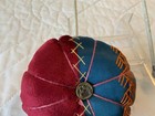 Antique Crazy Quilt Pin Cushion  Round  Hand Made  Embroidery Stitches