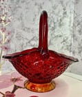 Vintage Indiana Glass Amberina Basket Canterbury Sunset Red Orange Bowl As Is
