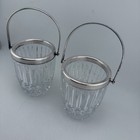 Vintage Mini Crystal Ice Bucket Silver Plated Handle   Rim