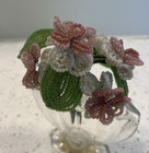 Vintage Handmade Beaded Flower Bouquet Arrangement Glass Seed Beads Pink White