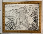    utopia   33 5   x27 5   Original Pen   Ink  Framed Drawing  Landscape  Seascapes