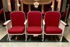 3 Theater Seats  Vintage Red Upholstered Tip-up Cinema Auditorium Seating  A26