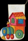 1970s Bucilla Finished Christmas Stocking Train Embroidered Stocking Felt Vtg Se