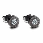 Men Women Stainless Steel Cubic Zirconia Round Roman Numerals Stud Earrings