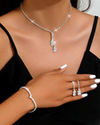 Womens Necklace Earrings Set Drop Pendant Silver Stainless Steel Jewelry New