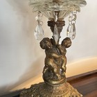 Antique Crystal Fruit Bowl Bronze Pedestal Cherubs Ornate Victorian Glass Prisms