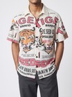 Unisex Tiger Seeds Vintage Feedsack Print Short Sleeve Button-down Shirt     100 