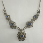 Antique Silver Tone Wire Jewelry  Necklace Bracelet  Earrings  Blue Glass  