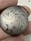 Antique Sterling Silver Powder Compact Hand Engraved Round Vanity Compact