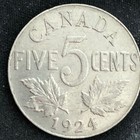 1924 Canada 5 Cents Nickel Coin - Vf  very Fine  Condition