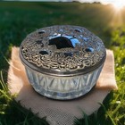 Vintage Glass Powder Jar With Silver Plated Mirror Lid Trinket Box