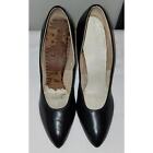 Vtg 50s Black Leather Stiletto Heels Mid Century Fetish Pumps Shoes Med Narrow