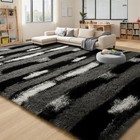 Fluffy Area Rugs For Bedroom Living Room  4x6 Black And Grey Soft Plush Strip   