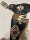 Vintage 50s Hubley Western Cap Guns Diecast With Leather Holster