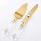 Gold Cake Knife And Server Set Cake Server   Knife Set Of 2 With Crystal Handles
